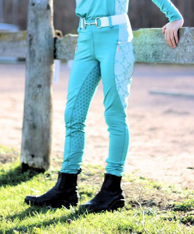 Essence Equestrian Full Seat Breeches - Turquoise (Youth sizes)