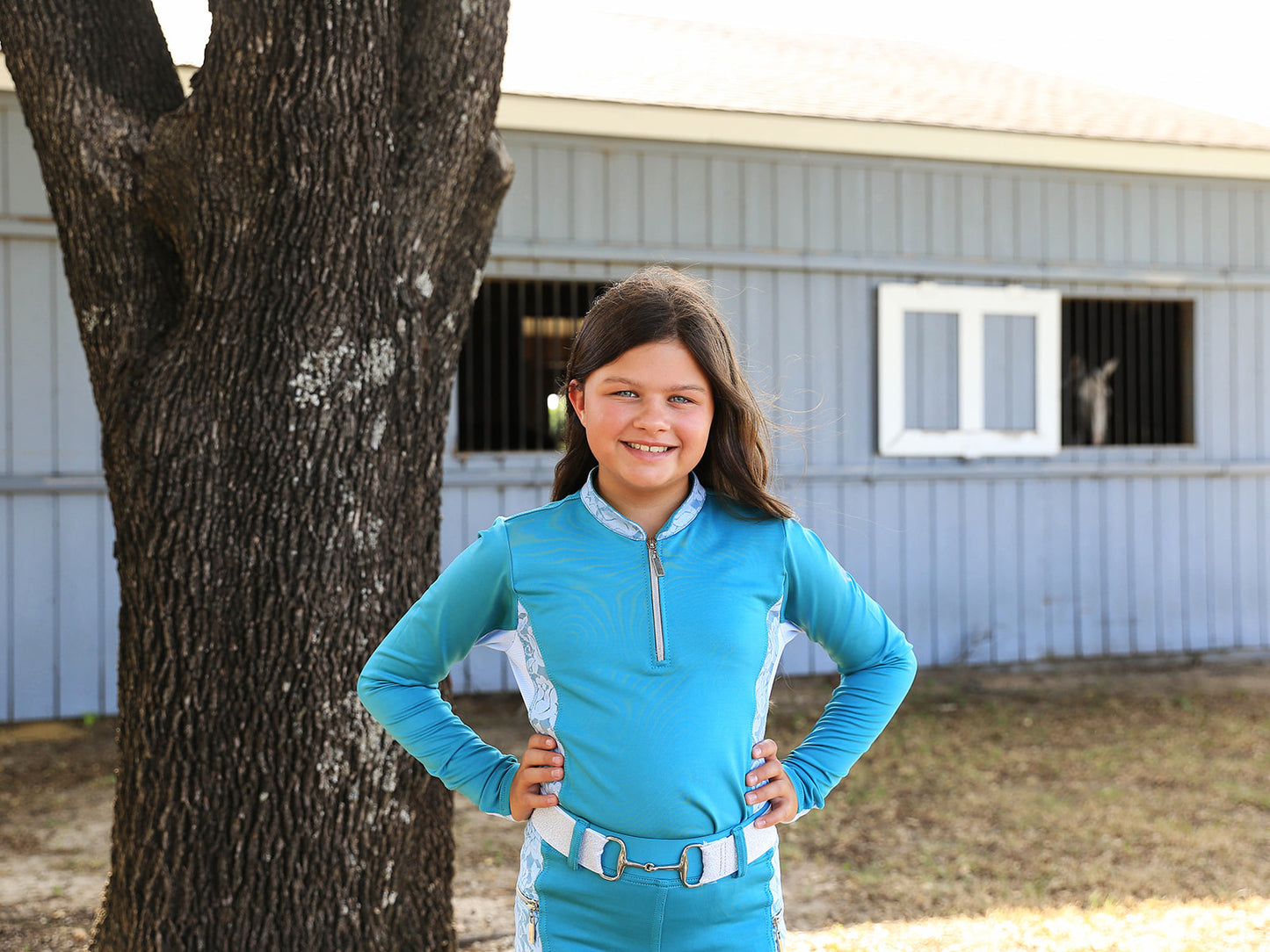 Essence Equestrian Performance Long Sleeved Shirt - Turquoise (Youth Sizes)