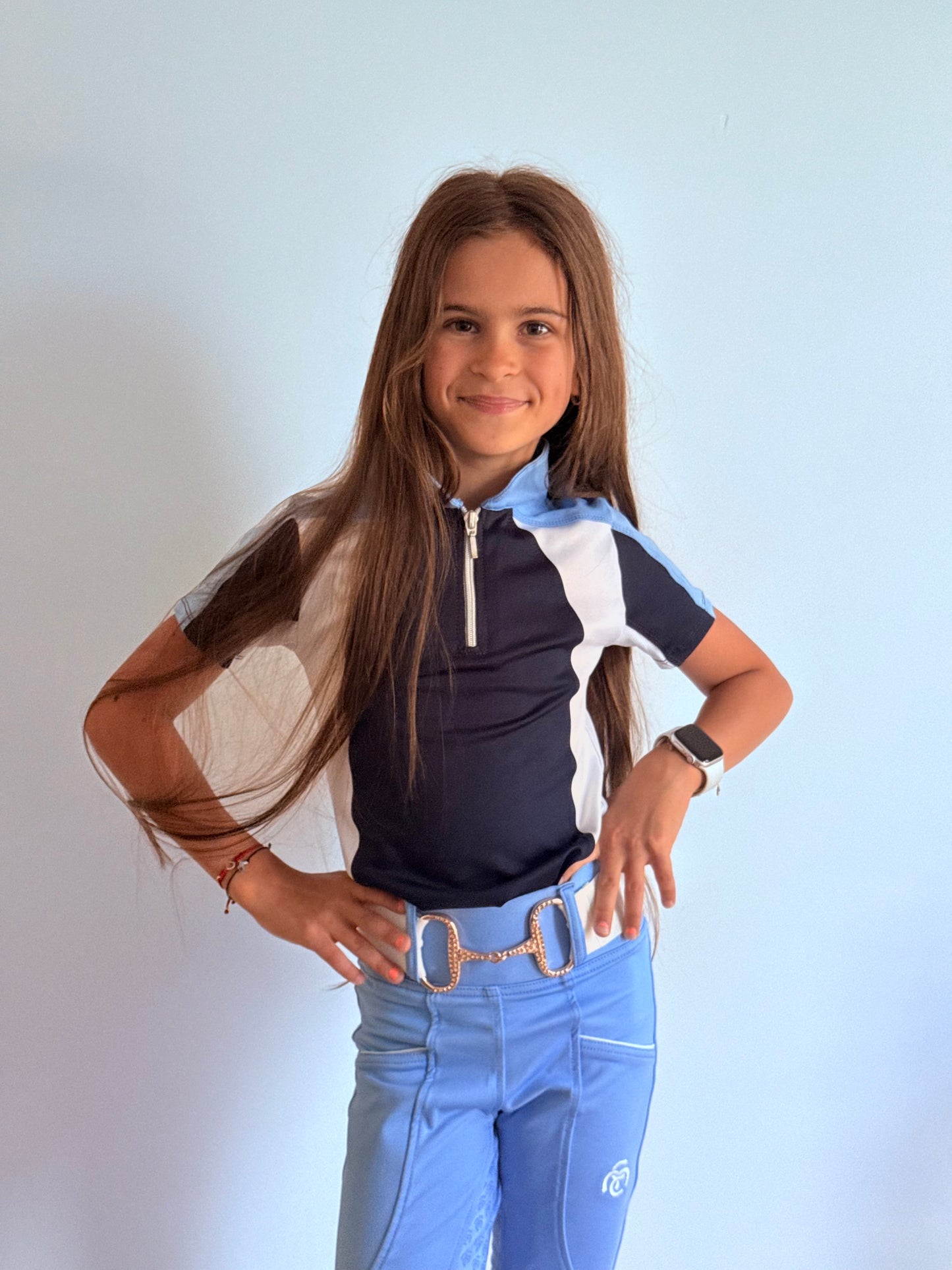 Karma - Youth - Equestrian Short Sleeve Shirt Cotton Candy Blue/Navy/White